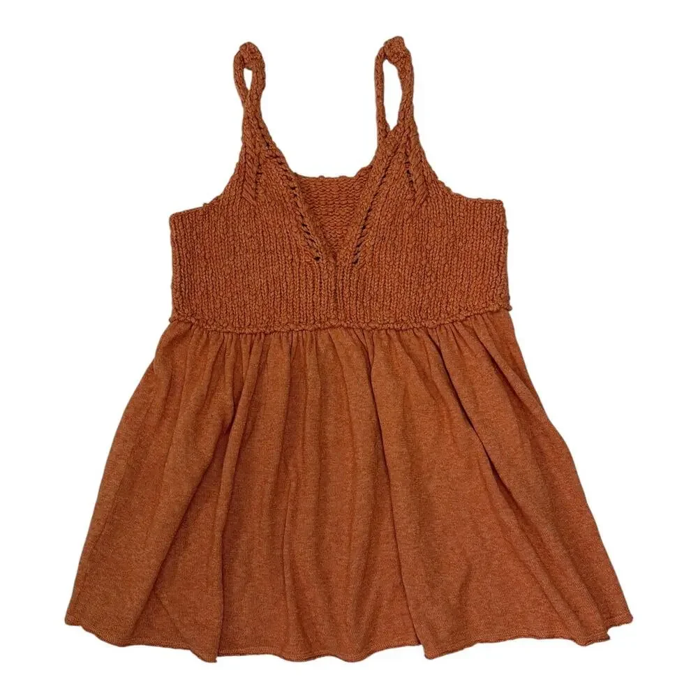 Free People Womens Orange Knitted Tunic Sleeveless Top Size Medium